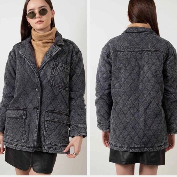 YFB Anthropologie Walker Mineral wash-black Quilted Shacket Coat - Picture 1 of 14